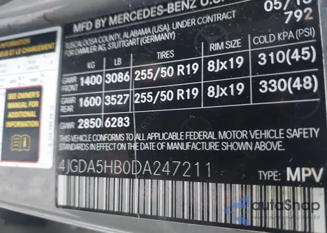 2013 Mercedes-Benz Ml 350 4Matic from USA, damaged, VIN 4JGDA5HB0DA247211